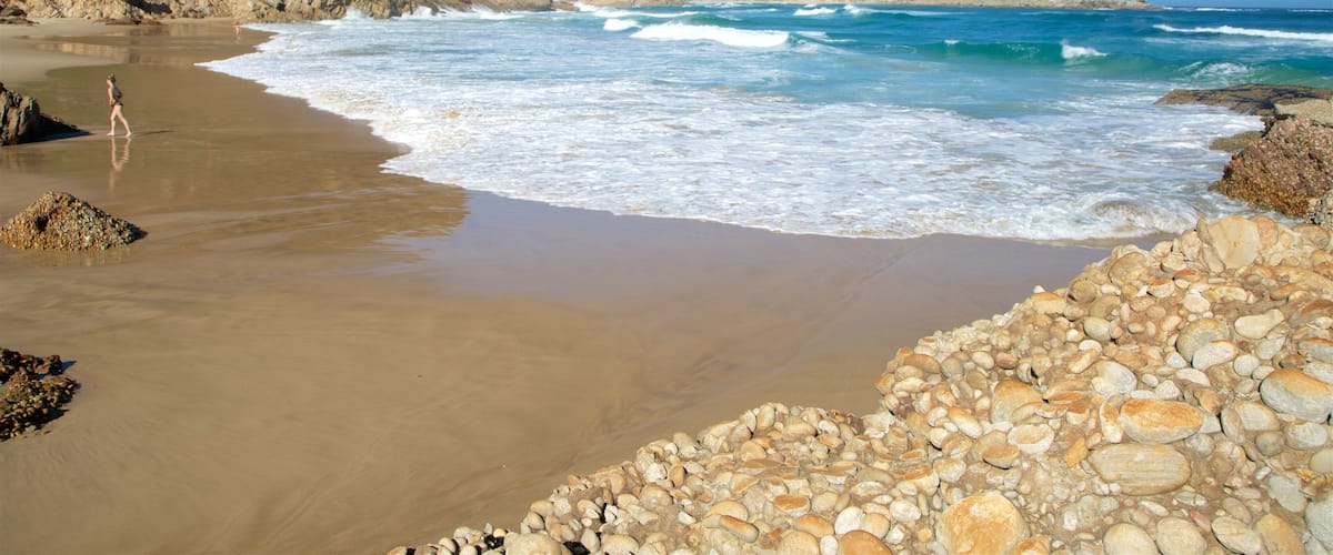 Robberg Nature Reserve showing a sandy beach, general coastal views and rugged coastline
