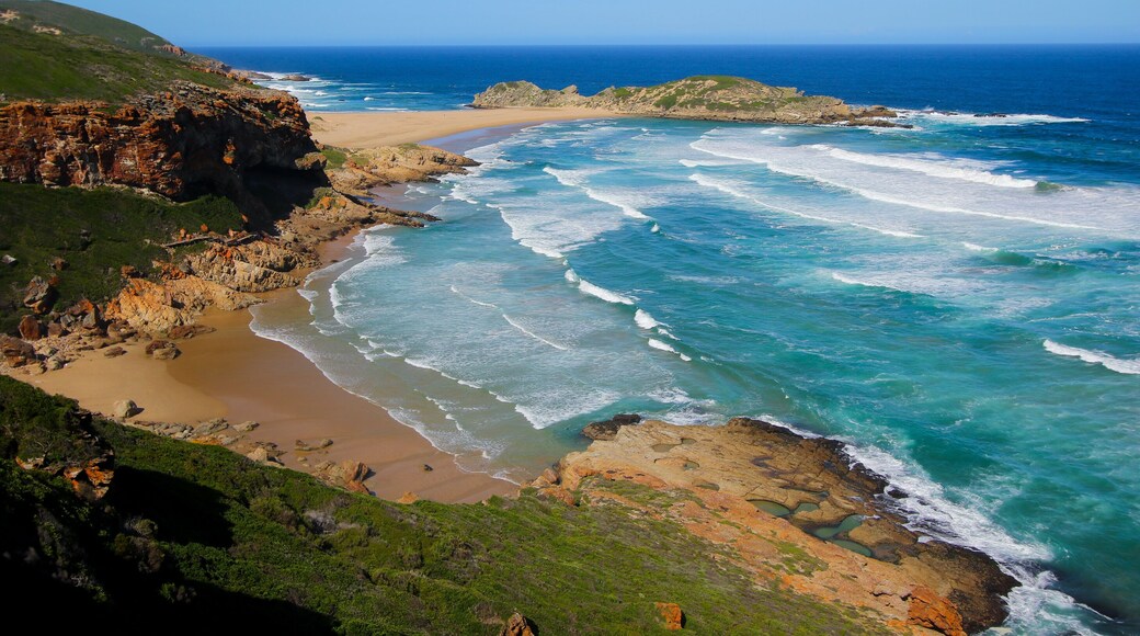 Beach south of the Robberg peninsula, as seen from the Gap in the Robberg Nature Reserve near Plettenberg Bay on the Garden Route, Western Cape, South Africa