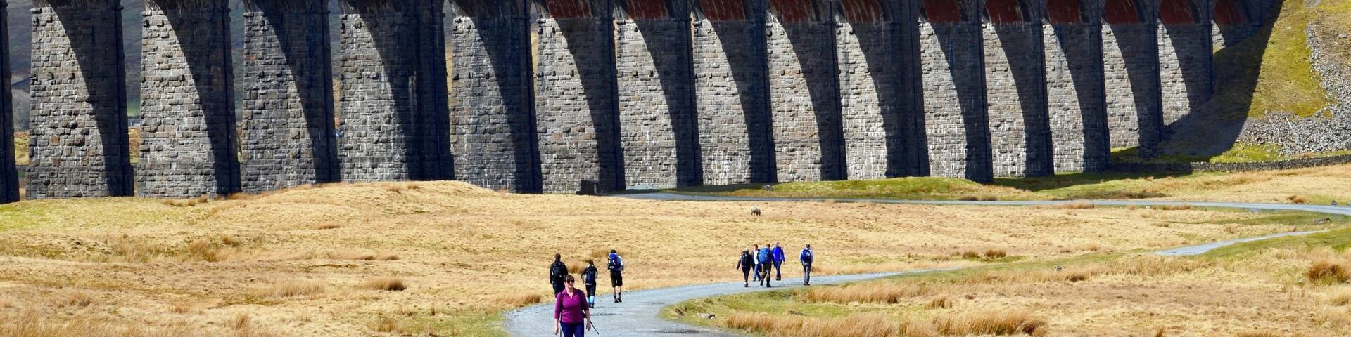 The Ribblehead Viaduct (aka Batty Moss Viaduct), which carries the Settle to Carlisle railway, Yorkshire Dales, UK (Apr 2013).