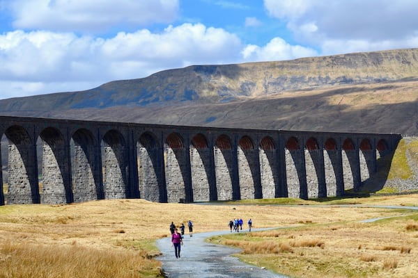 The Ribblehead Viaduct (aka Batty Moss Viaduct), which carries the Settle to Carlisle railway, Yorkshire Dales, UK (Apr 2013).