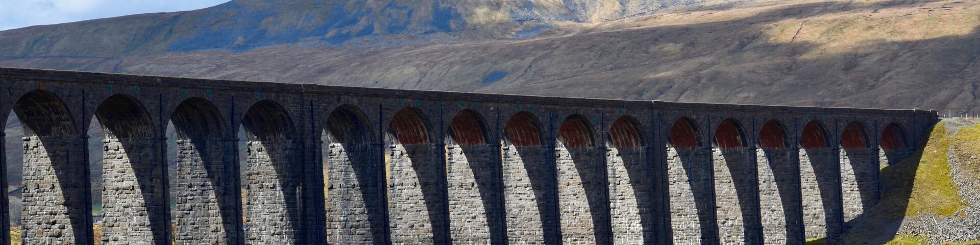 The Ribblehead Viaduct (aka Batty Moss Viaduct), which carries the Settle to Carlisle railway, Yorkshire Dales, UK (Apr 2013).
