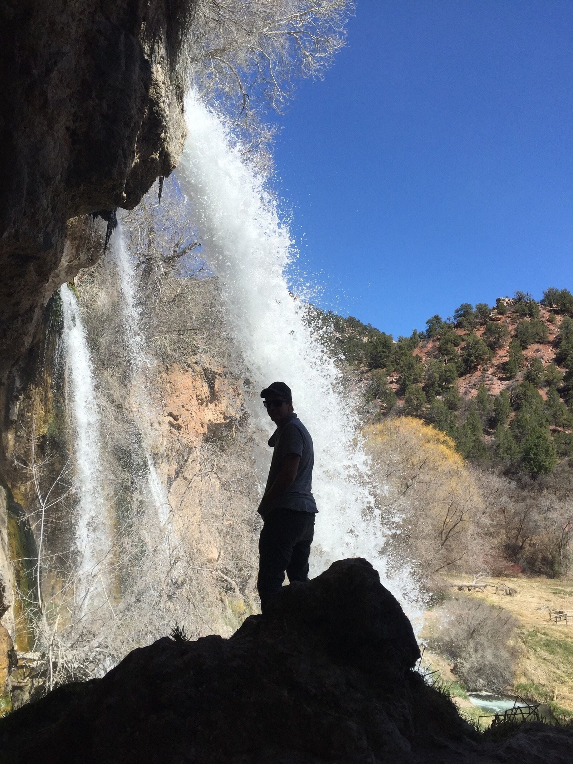 short easy walk from the parking lot to the falls, you can go under the falling water and there are a few caves to explore.  