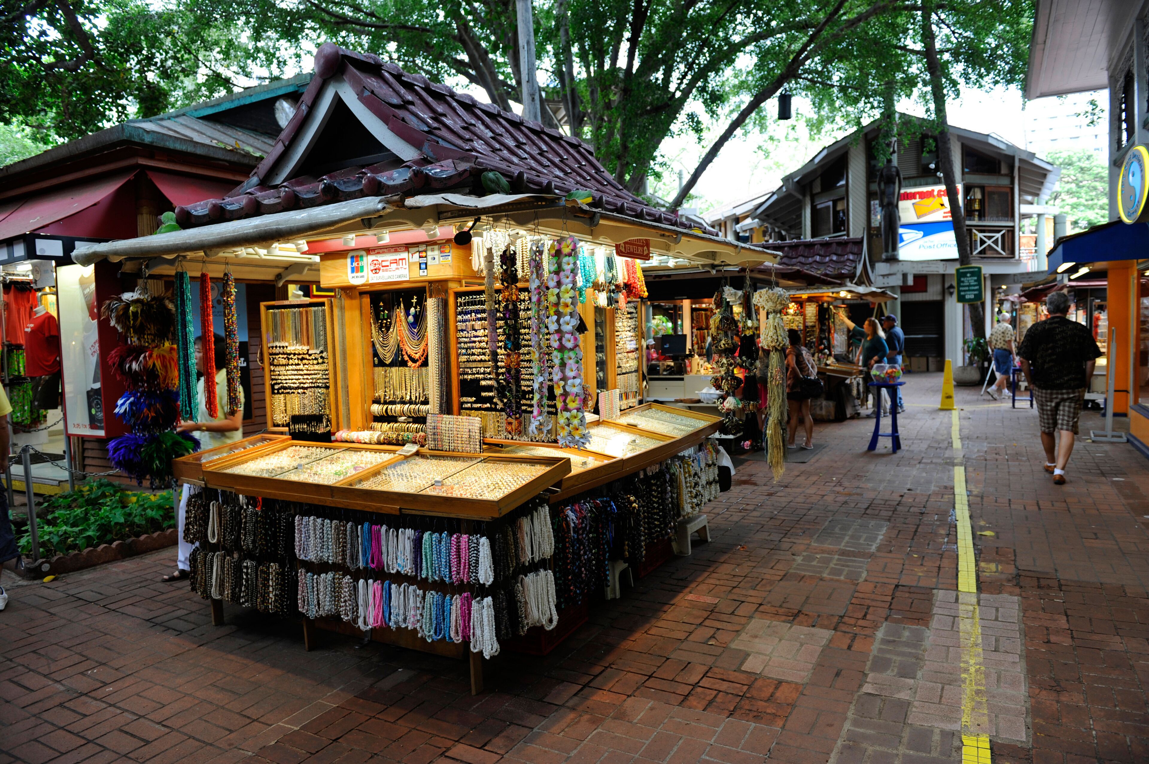 International Market Place on Kalakaua Ave along Waikiki Beach Honolulu Hawaii.  Image shot 1000. Exact date unknown.