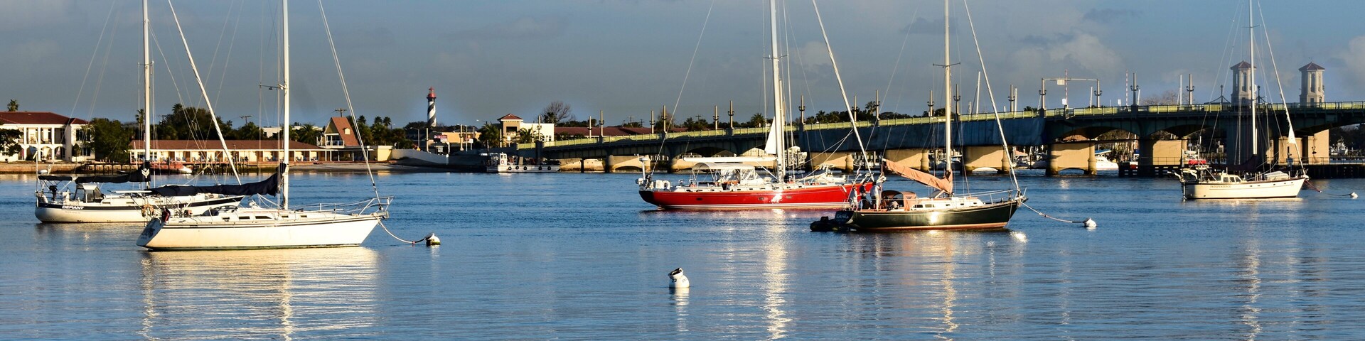 St. Augustine, Florida. January 26 , 2019. Sailboat and Bridge of Lions in Florida's Historic Coast