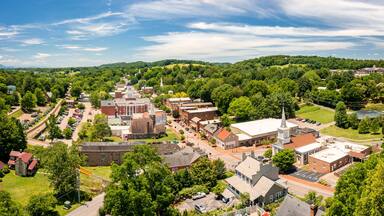 Aerial view of Tennessee's oldest town, Jonesborough. Jonesborough was founded in 1779 and it was the capital for the failed 14th State of the US, known as the State of Franklin