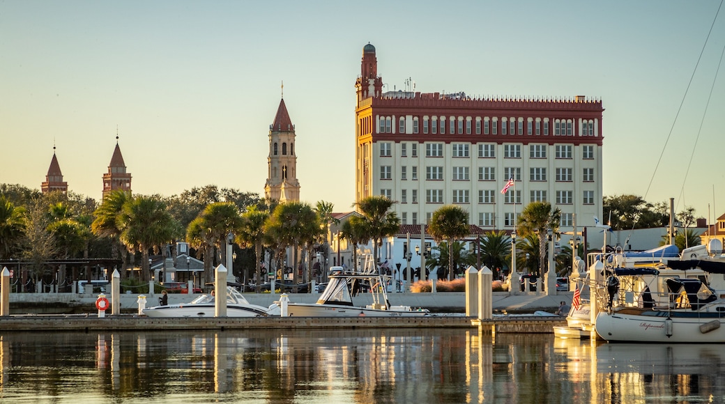 St. Augustine Municipal Marina featuring a sunset and a bay or harbor