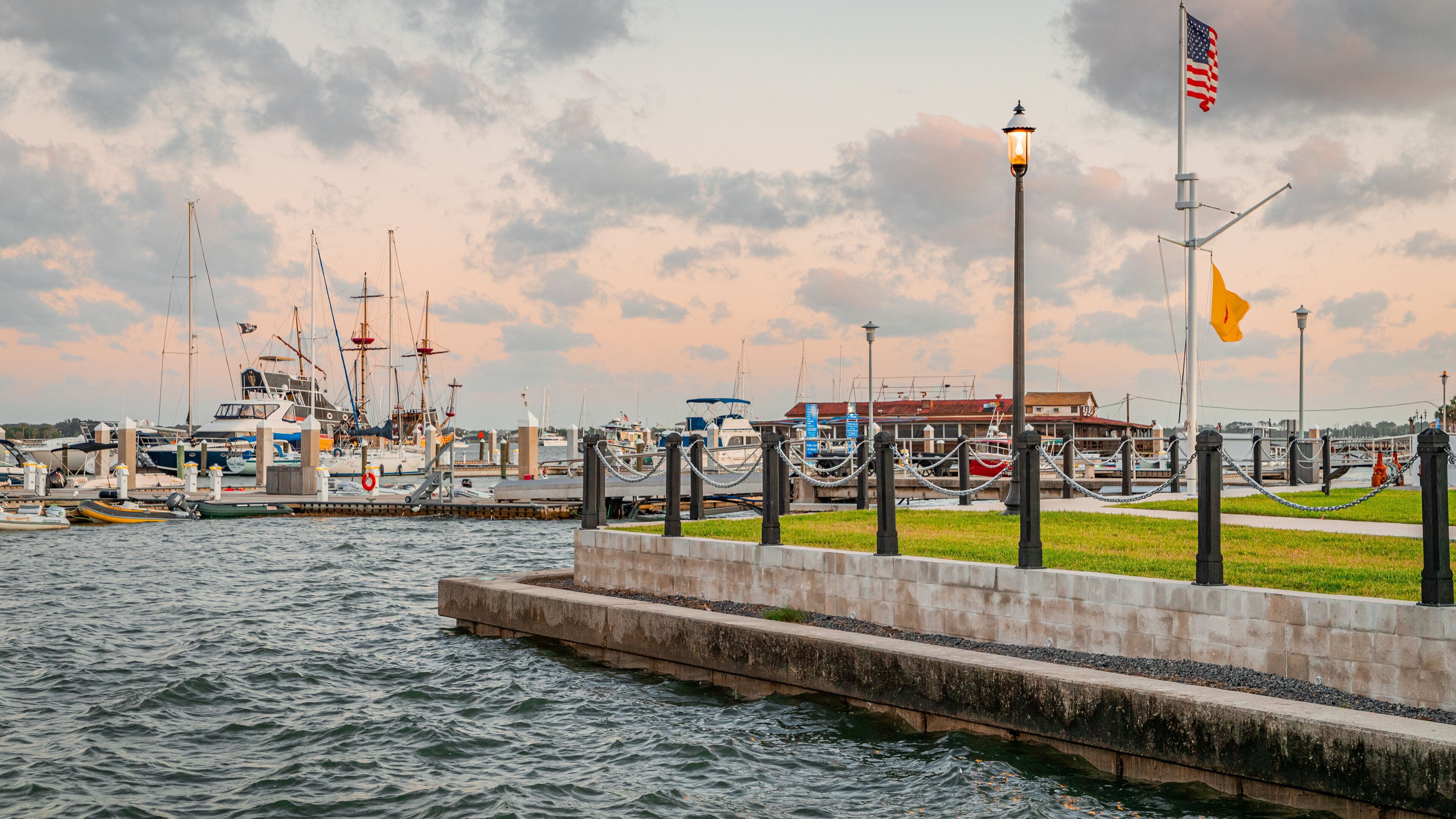 St. Augustine Municipal Marina showing a bay or harbor and a sunset