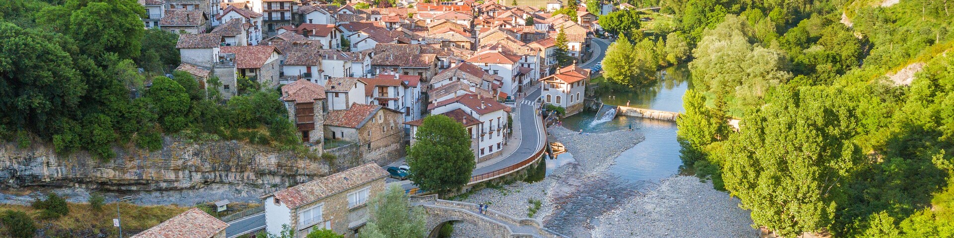 aerial view of otsagabia rural town, Spain
