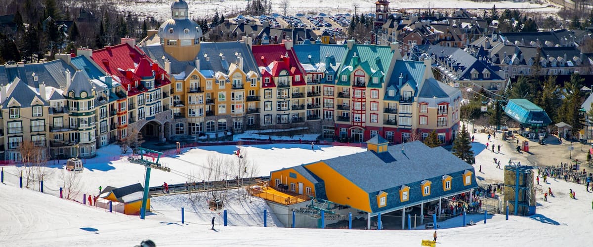 Ski Mont-Tremblant showing snow, a small town or village and landscape views