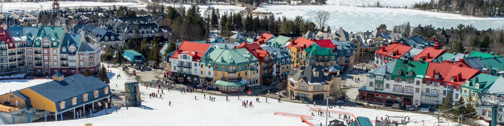 Ski Mont-Tremblant featuring a small town or village, snow skiing and snow