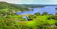 The vast expanse of Lake Windermere shown from above the village of Ambleside in the British Lake District.