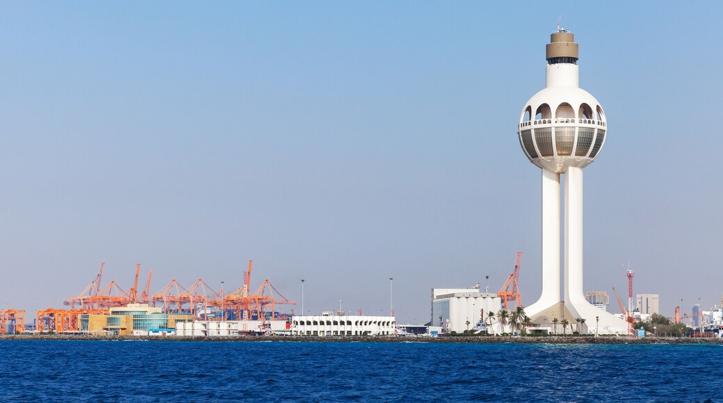 Jeddah Islamic Seaport, white traffic control tower
