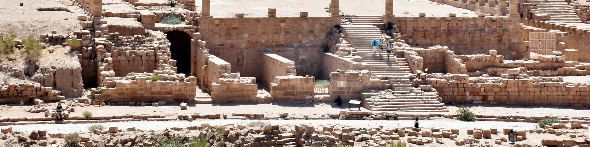 Great Temple at Petra is a grand monumental complex that lies south of the Colonnaded Street at Petra. Completed in the early first century CE, under the rule of Nabataean king Aretas IV.