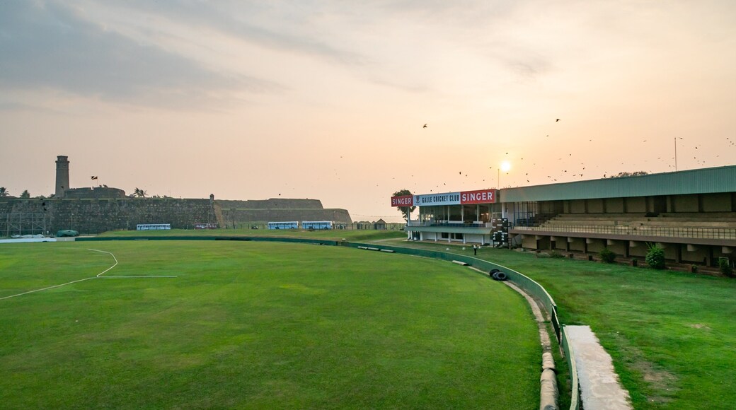 Galle International Cricket Stadium showing a sunset
