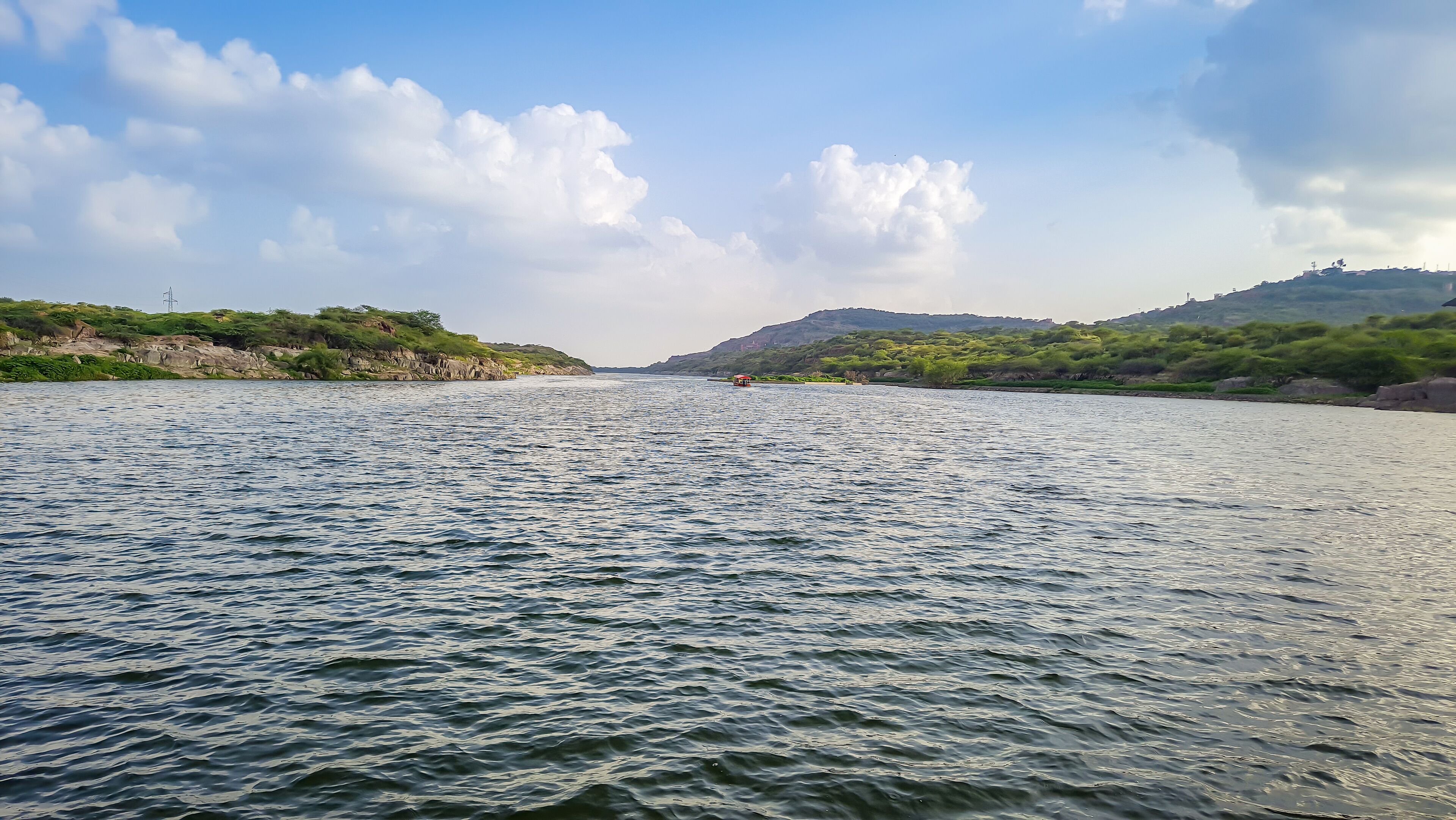 pristine lake with bright blue sky at evening form different angle