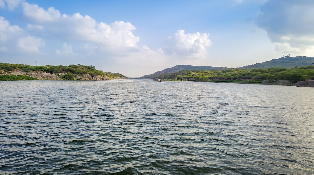 pristine lake with bright blue sky at evening form different angle