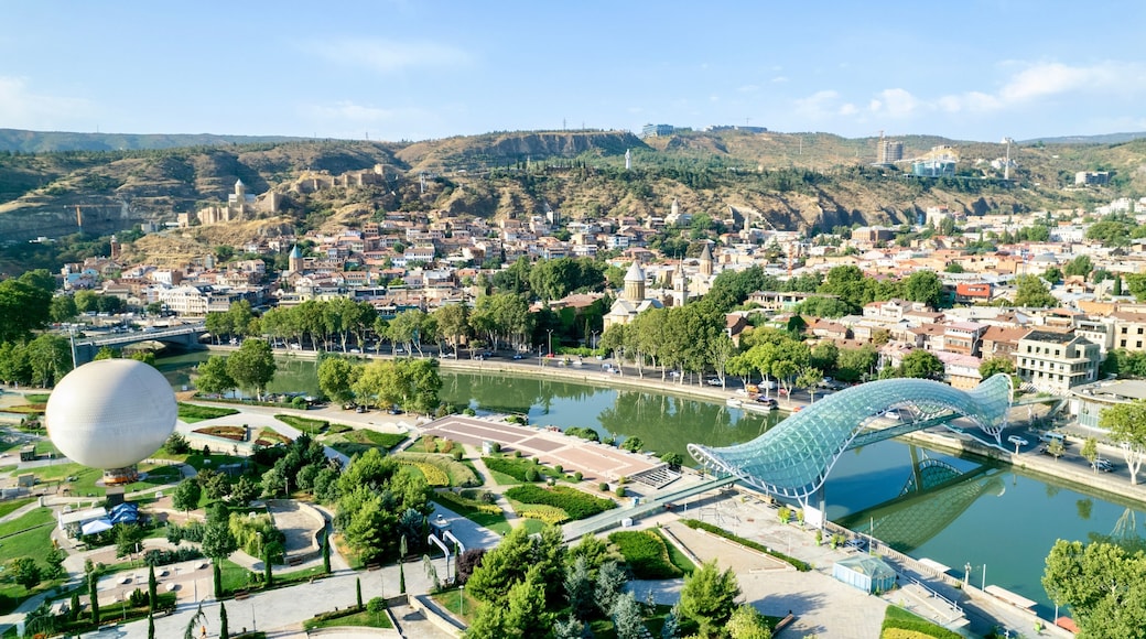 Aerial view of the old city, Tbilisi, Georgia. The capital of Georgia. Tbilisi on a sunny summer day. Old Tbilisi