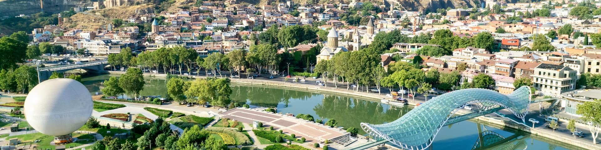 Aerial view of the old city, Tbilisi, Georgia. The capital of Georgia. Tbilisi on a sunny summer day. Old Tbilisi
