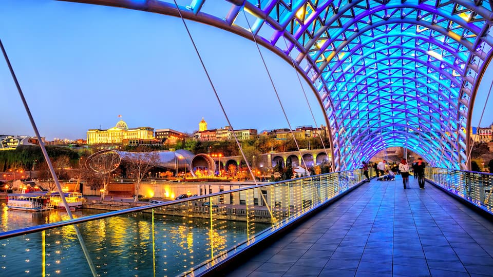Peace Bridge and President Palace in Tbilisi, Georgia