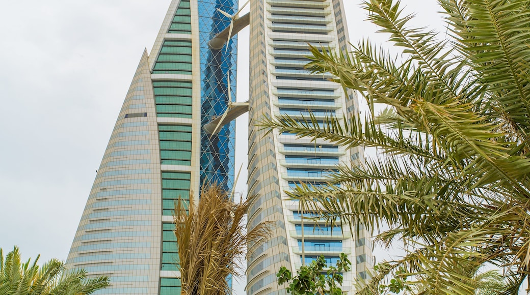 Bahrain World Trade Center which includes modern architecture and a skyscraper