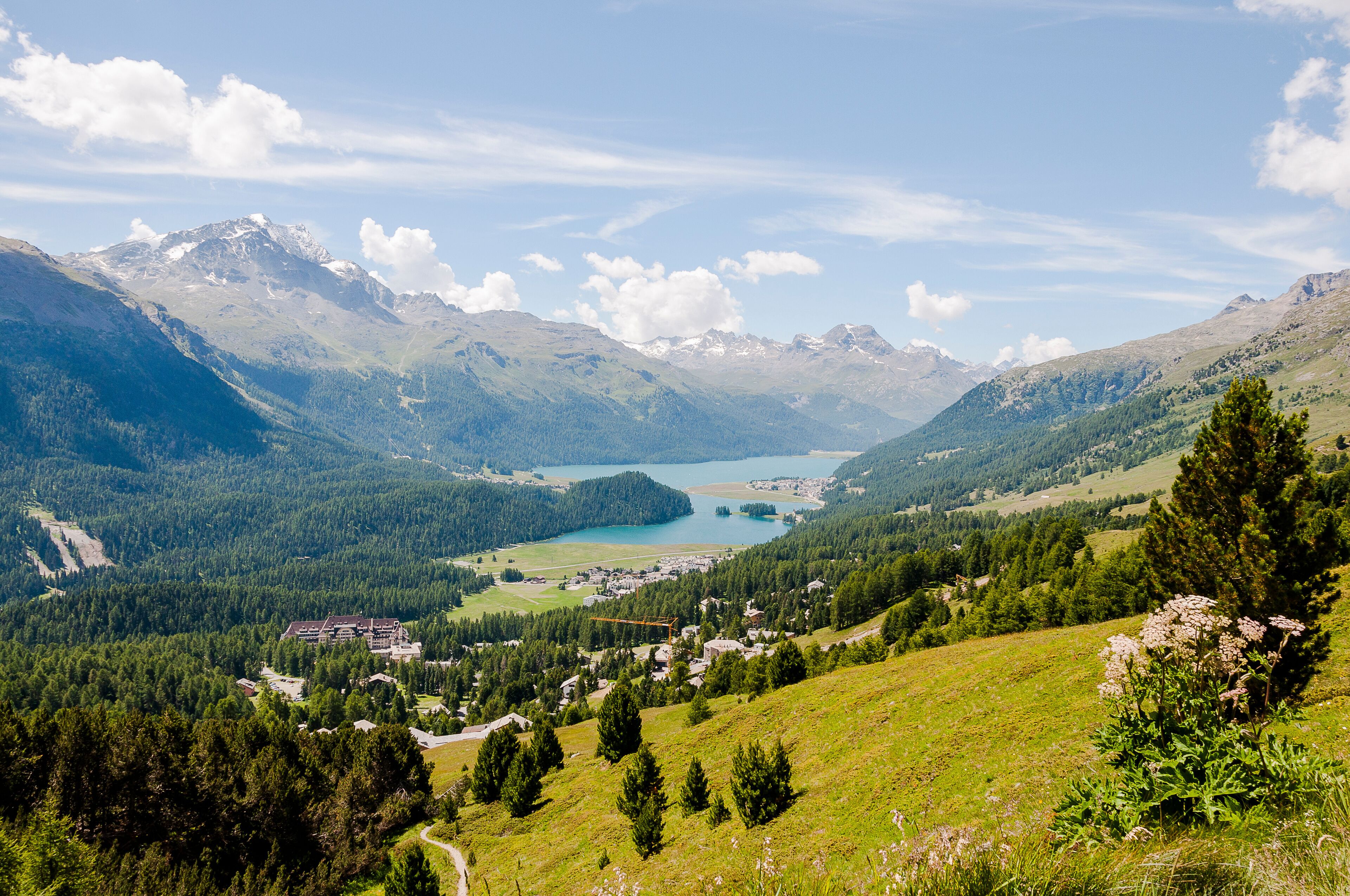 St. Moritz, Champfèr, Engadin, Oberengadin, Wanderweg, Signalbahn, Seenplatte, Alpen, Silvaplanersee, Champfèrsee, Graubünden, Sommer, Schweiz