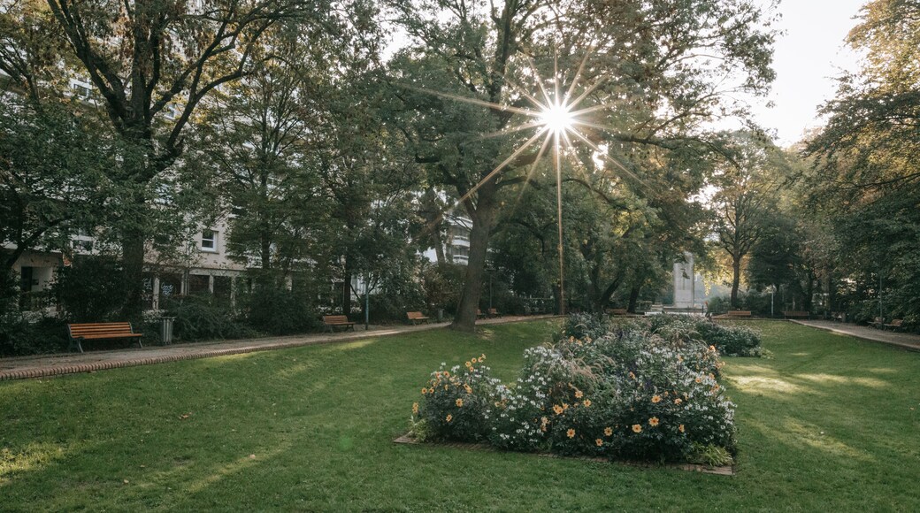 Petit Quinquin Statue which includes a park and wildflowers