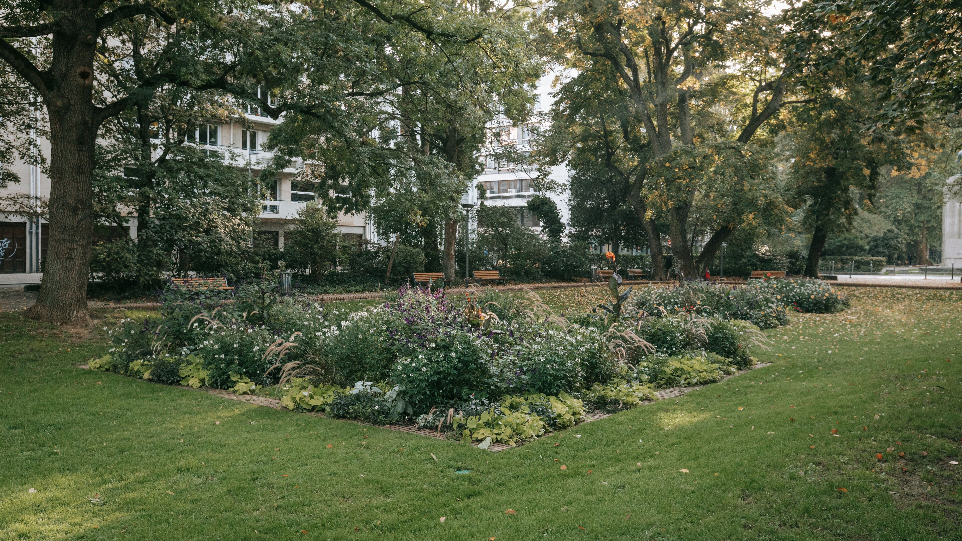 Petit Quinquin Statue which includes a park and wildflowers