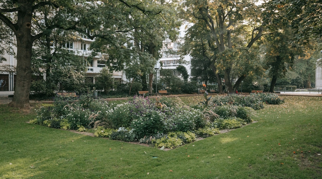 Petit Quinquin Statue which includes a park and wildflowers