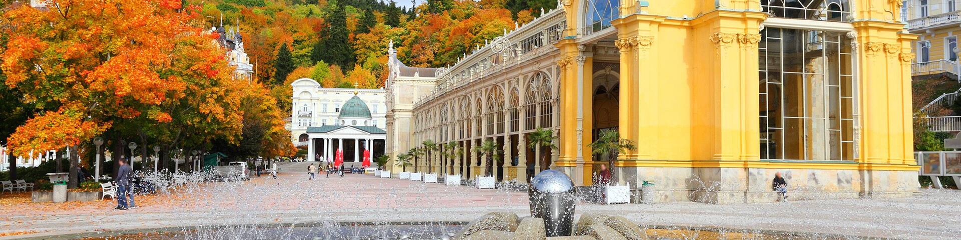 Marianske Lazne Spa, The Singing Fountain. The most famous fountain contains 10 intrinsic water jet systems with more than 250 water jets.; Shutterstock ID 115322767