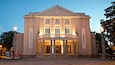 Theatre Vorpommern in Stralsund showing heritage architecture and night scenes