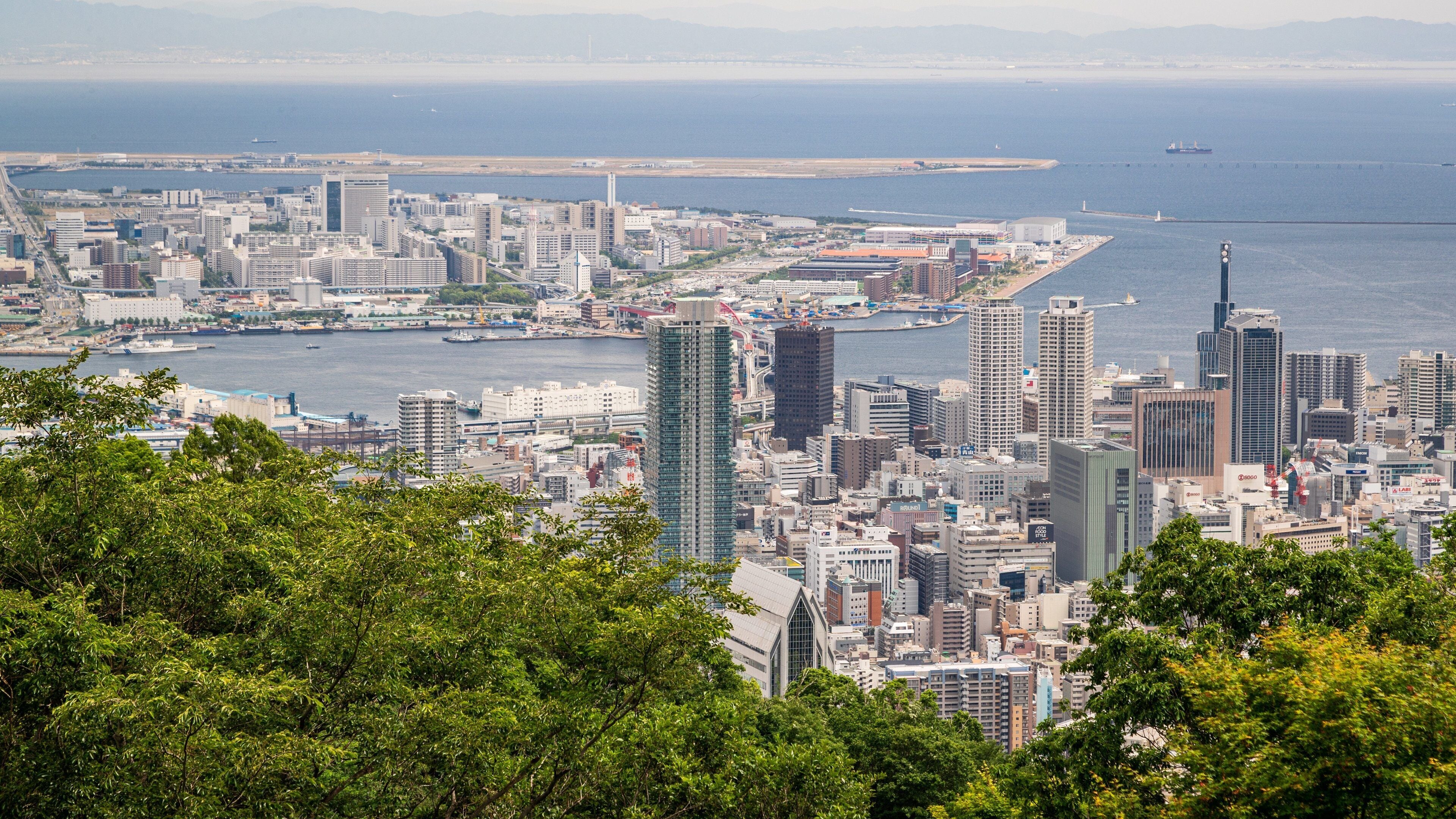 Nunobiki Herb Park featuring a bay or harbor, landscape views and a city