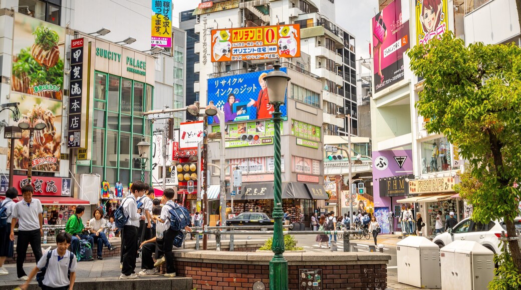 America Village showing a city, central business district and street scenes