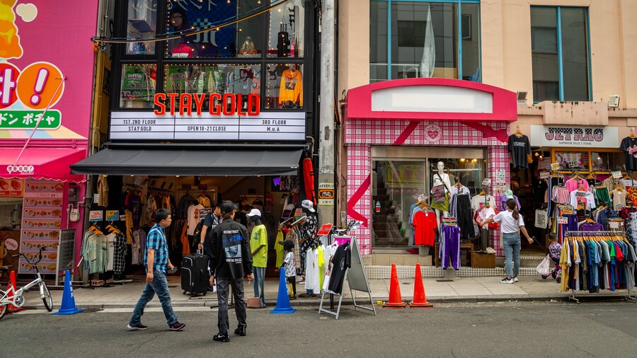 America Village showing street scenes and signage