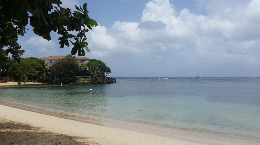 We came in mahogany bay, and no cruise ships were at coxen hole, so half moon bay was empty and beautiful! The water was so warm. It was perfect!