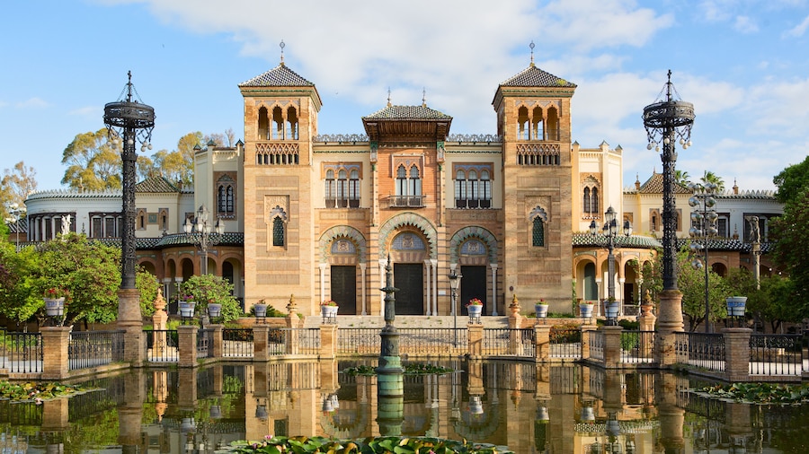 Plaza de America in the sunny morning, Parque de Maria Luisa, Seville, Andalusia, Spain.
