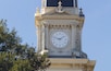 Clock tower atop the county courthouse in historic Goliad, Texas (built in 1894)