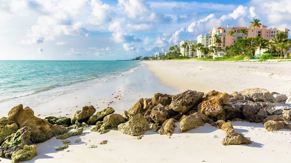 Pristine and idyllic beach at sunset in a bright day, Naples, Florida, USA