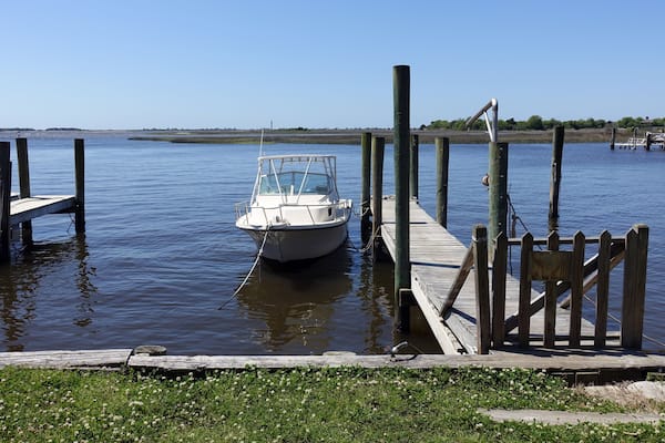 A Single Boat Docked in a Marina in Southport, North Carolina