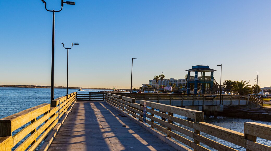 Fishing Pier on The Corpus Christi Ship Channel at Roberts Point Park, Port Aransas, Texas, USA