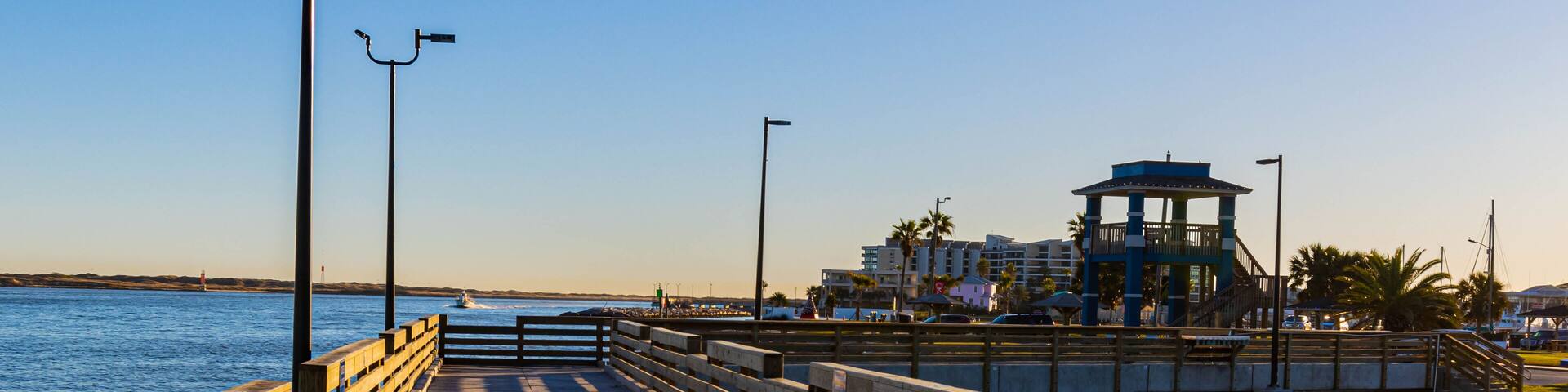 Fishing Pier on The Corpus Christi Ship Channel at Roberts Point Park, Port Aransas, Texas, USA