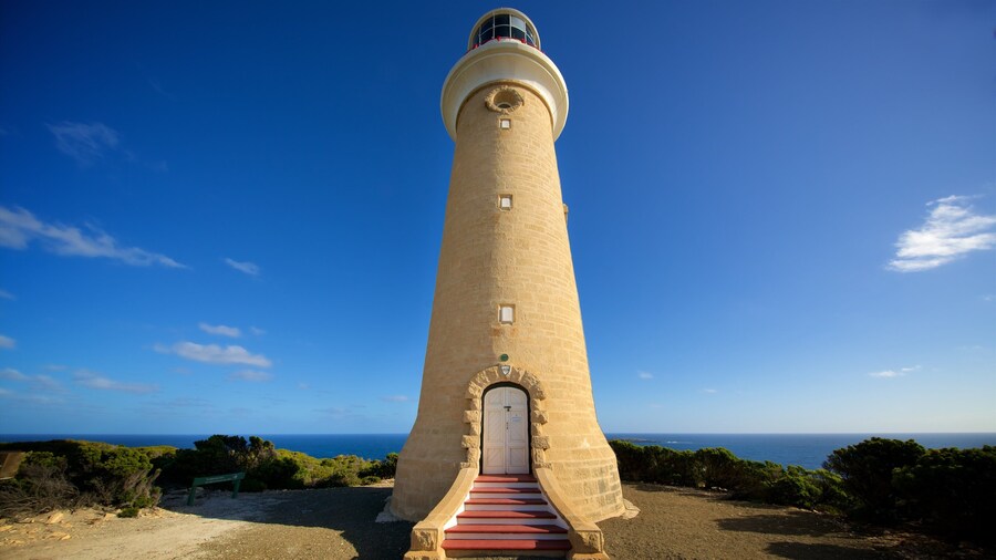 Cape du Couedic Lighthouse showing a lighthouse and general coastal views