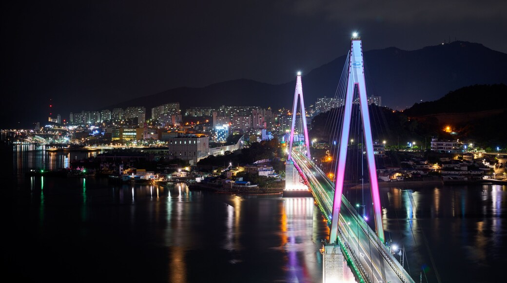Night View At Dolsan Bridge, Yeosu, In Korea