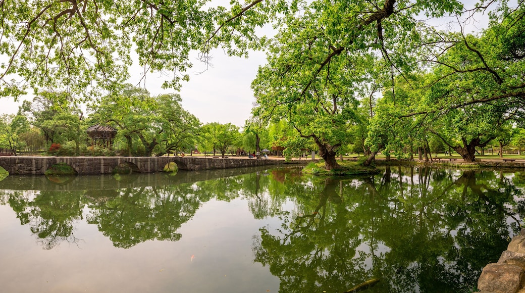 Traditional Gwanghalluwon Pavilion scene in spring