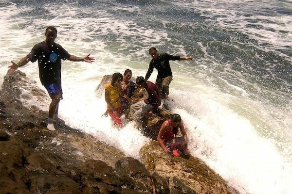 #EndlessSummer - the waves were "mamaguying" which is a trini slang that means "not for real" or "joking". This is as high as the tide swells and the height where we were on the shale rocks were just the level it reaches to sprinkle you. ā¤ļø
