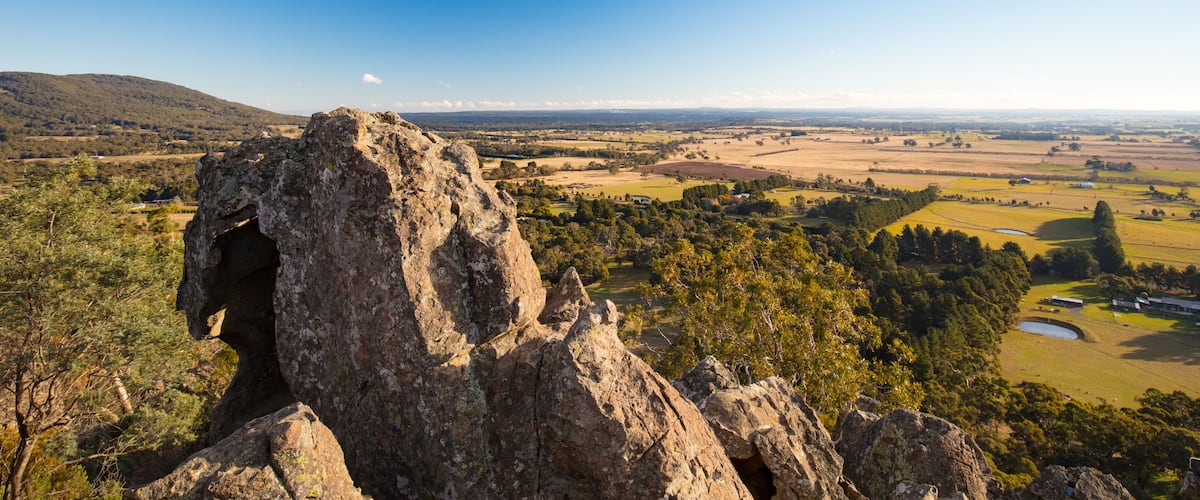 The popular tourist attraction of Hanging Rock. A volcanic group of rocks atop a hill in the Macedon ranges, Victoria, Australia, Shutterstock ID 658250809, Purchase Order: -