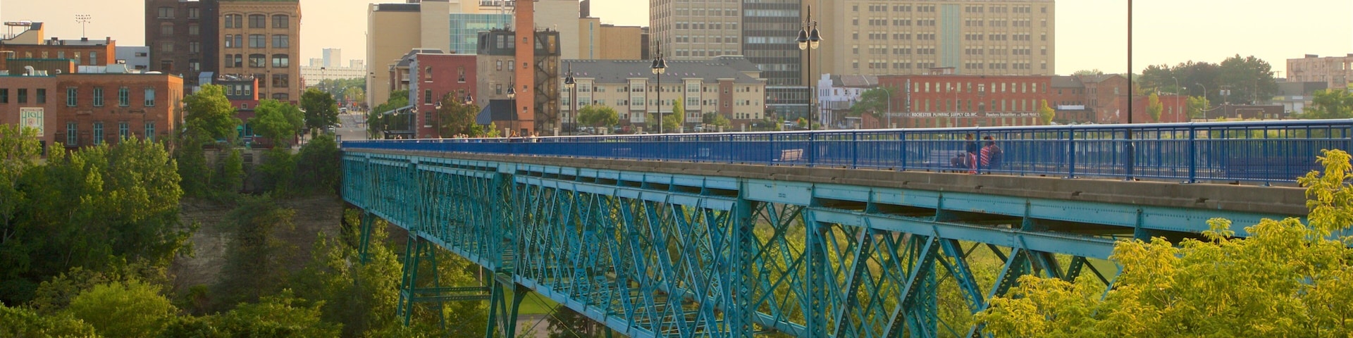 Pont de Rennes Bridge showing a city, a sunset and a bridge