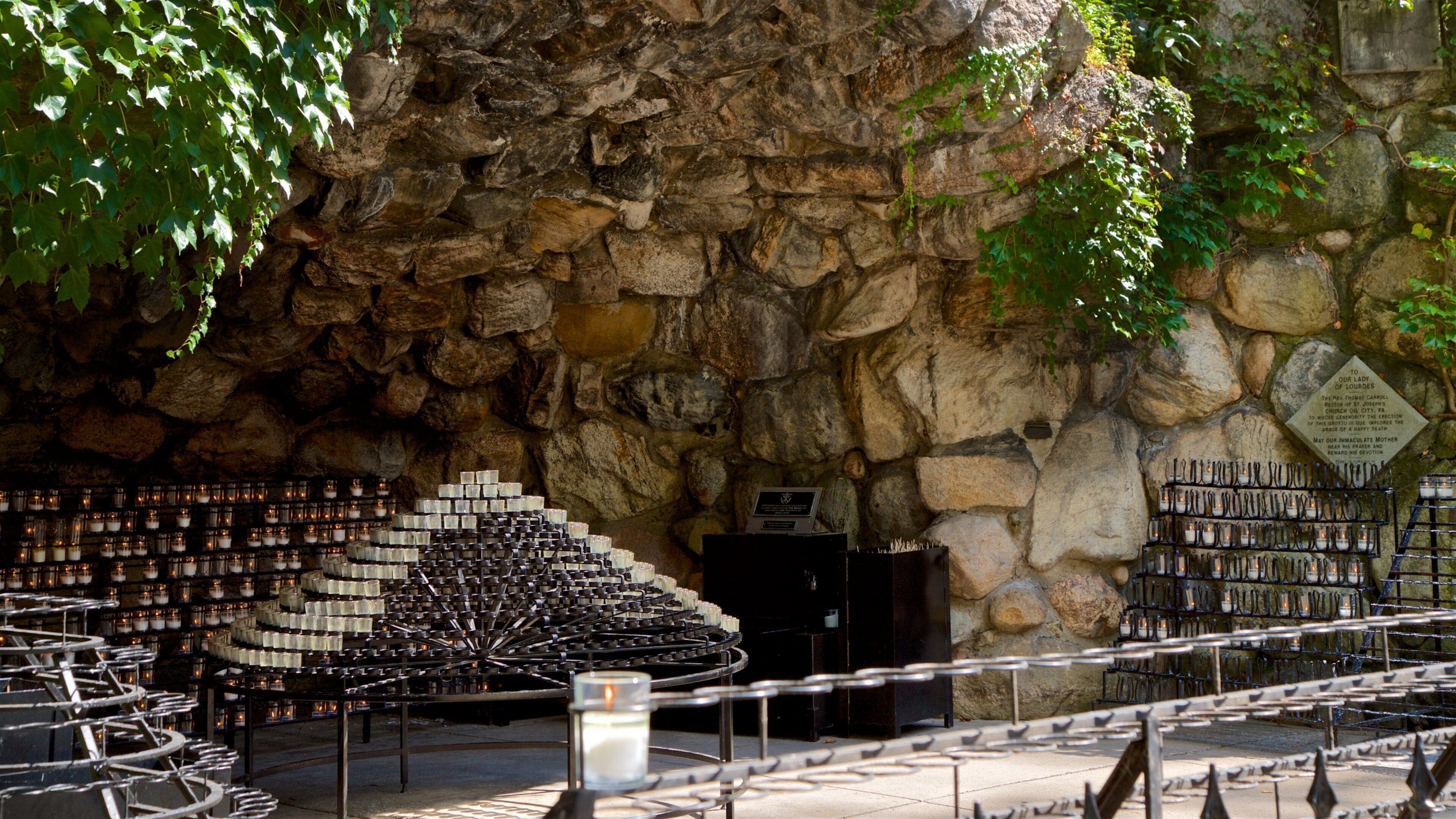 Grotto of Our Lady of Lourdes showing religious aspects