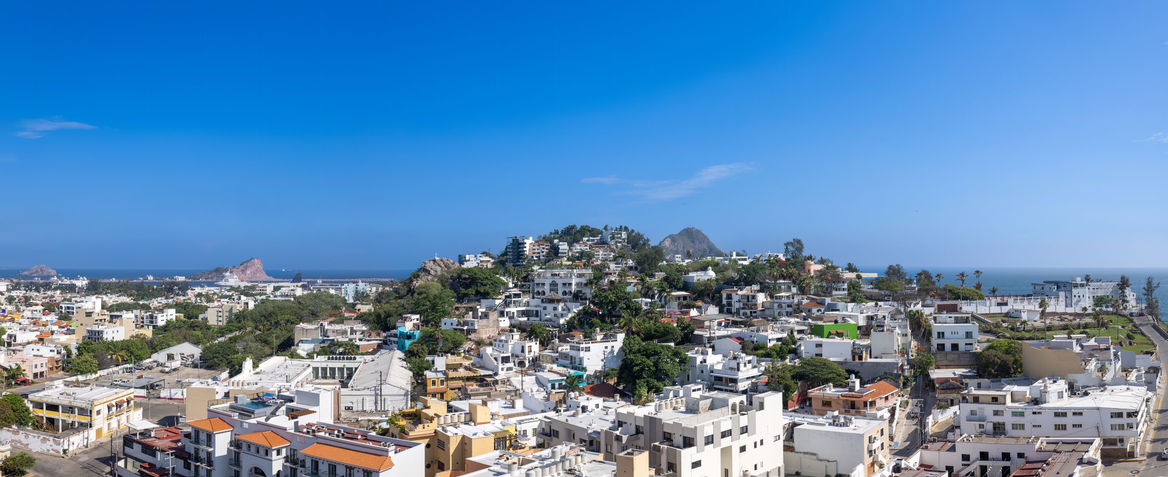 Mexico, Mazatlan scenic panoramic views of historic center near El Malecon, tourist beaches and scenic landscapes.