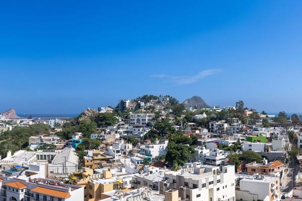 Mexico, Mazatlan scenic panoramic views of historic center near El Malecon, tourist beaches and scenic landscapes.