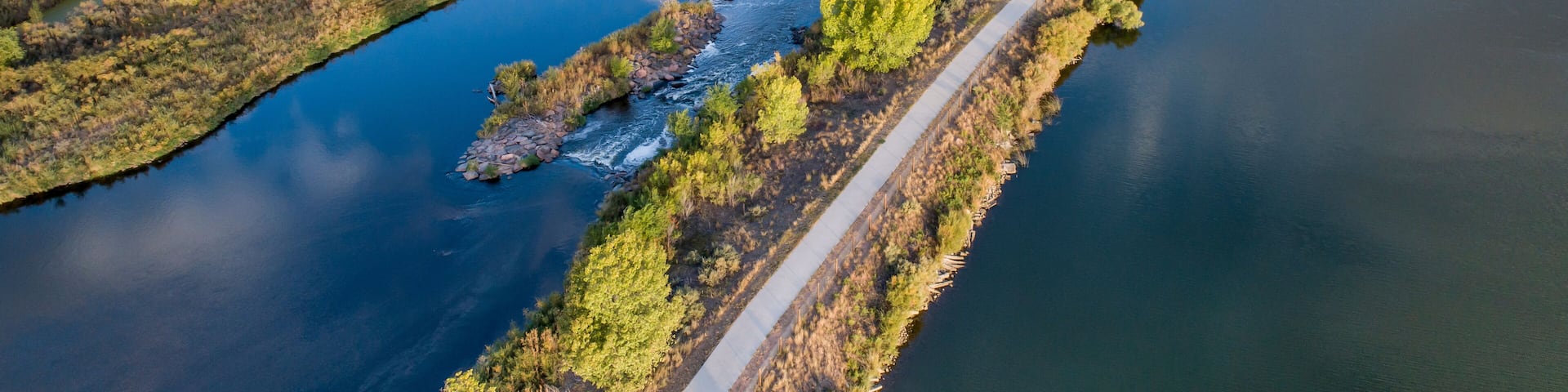 South Platte River with bike trail in Colorado - aerial view